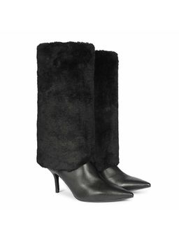 Saint G - Women Black Fur Cuff Leather Calf Casual Boots