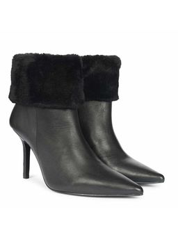 Saint G - Women Fur Cuff Black Leather Casual Boots