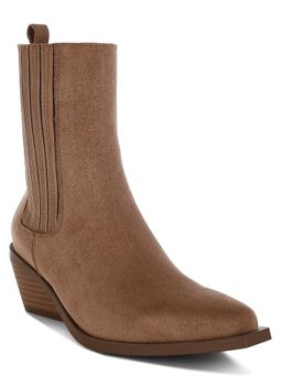 London Rag - Women Beige High Ankle Microfiber Chelsea Boots
