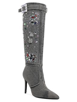 London Rag - Grey Multi Color Stones Denim Casual Boots
