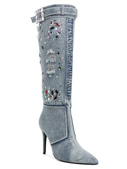 London Rag - Blue Multi Color Stones Denim Casual Boots