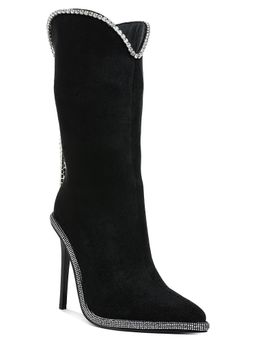 London Rag - Black Diamante Chain Detail Calf Casual Boots