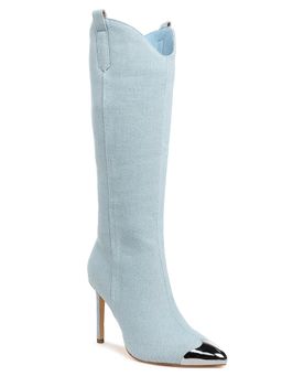 London Rag - Blue Metallic Cap Toe Denim Casual Boots