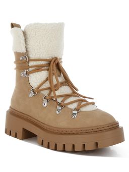 London Rag - Women Tan Fleece and Faux Leather Casual Boots