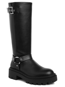 London Rag - Women Black Harnes Detail Long Casual Boots