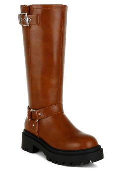 London Rag - Women Tan Harnes Detail Long Casual Boots