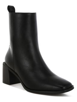 London Rag - Women Black Square Toe Faux Leather Casual Boots