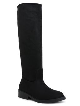 London Rag - Women Black Round Toe Microfiber Calf Casual Boots