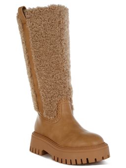 London Rag - Women Beige Fur Detail Calf Length Casual Boots