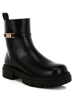 London Rag - Women Black Buckle Belt Chelsea Boots