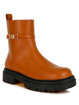 London Rag - Women Tan Buckle Belt Chelsea Boots