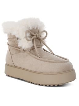 London Rag - Women Beige Faux Fur Collar Flatform Casual Boots