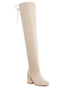 London Rag - Women Beige Minimal Drawstring Detail Knee-High Casual Boots
