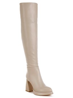 London Rag - Beige Faux Leather Knee-High Casual Boots