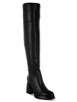 London Rag - Black Faux Leather Knee-High Casual Boots