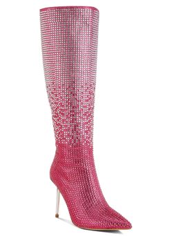London Rag - Pink Shiny Rhinestone Studded Calf Casual Boots