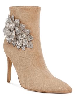 London Rag - Beige Rhinestones Petal Detail Casual Boots