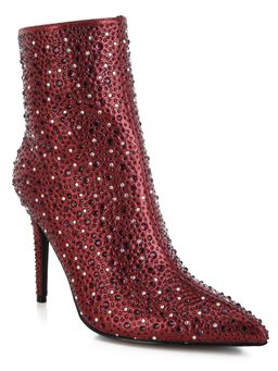 London Rag - Burgundy Rhinestones Embellished Stiletto Casual Boots