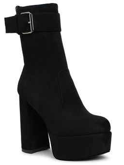 London Rag - Black Flared Block Heel Mid-Calf Casual Boots