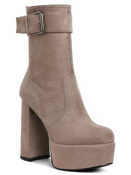 London Rag - Beige Flared Block Heel Mid-Calf Casual Boots