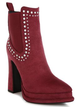 London Rag - Burgundy Studs Embellished High Casual Boots