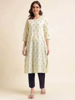 Kasee - Women Yellow Round Neck Kurta
