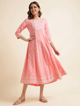 Kasee - Women Pink Round Neck Kurta Dress