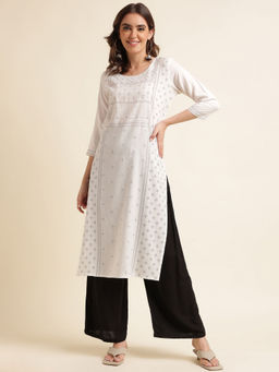 Kasee - Women White Round Neck Kurta