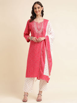 Kasee - Women Embroidered Round Neck Kurta and Trouser with Dupatta (Set of 3)