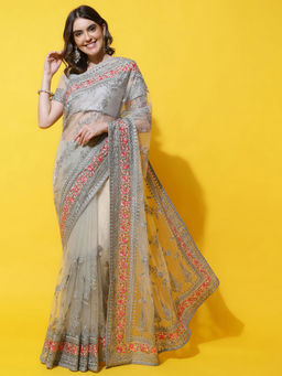 Kasee - Women Embroidered Saree with Unstitched Blouse