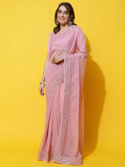 Kasee - Women Embroidered Saree with Unstitched Blouse