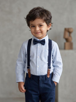 Blabber - Boys White Cotton Shirt and Suspender with Bow