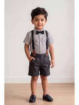 Blabber - Boys Grey Polycotton Shirt with Suspender, Shorts and Bow