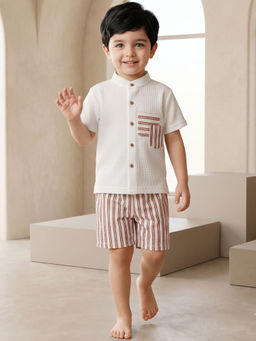 AJ Dezines - Boys Orange Cotton Blend Shirt with Shorts