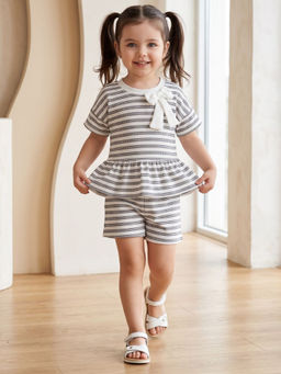 AJ Dezines - Girls Grey Cotton Blend Top with Shorts