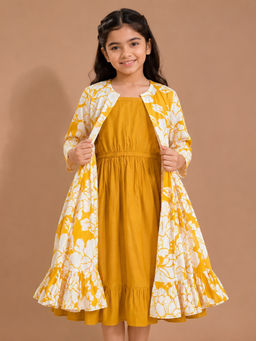 BITIYA BY BHAMA - Girls Yellow Rayon Dress with Shrug