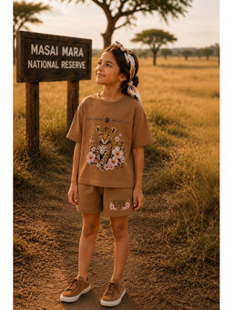 THE PONY & PEONY CO. - Unisex Brown Cotton T-Shirt with Shorts