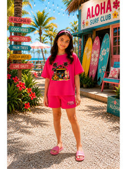 THE PONY & PEONY CO. - Unisex Pink Cotton T-Shirt with Shorts