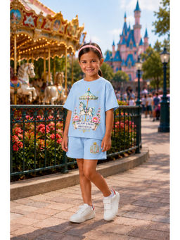 THE PONY & PEONY CO. - Unisex Blue Cotton T-Shirt with Shorts