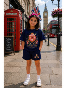 THE PONY & PEONY CO. - Unisex Navy Blue Cotton T-Shirt with Shorts