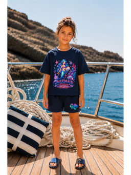 THE PONY & PEONY CO. - Unisex Navy Blue Cotton T-Shirt with Shorts