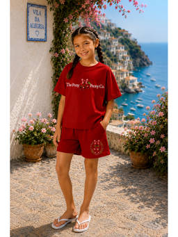 THE PONY & PEONY CO. - Unisex Red Cotton T-Shirt with Shorts