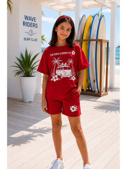 THE PONY & PEONY CO. - Unisex Red Cotton T-Shirt with Shorts