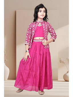 PINK LEAF - Girls Pink Chinon Crop Top and Palazzo with Jacket