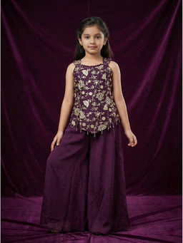 PINK LEAF - Girls Purple Chinon Top and Palazzo with Dupatta