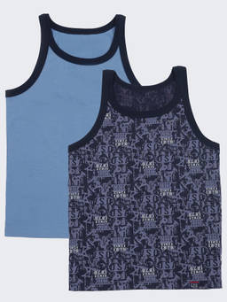 Jockey Juniors - UB24 Boys Cotton Printed Vest-Navy and Light Blue (Pack of 2)