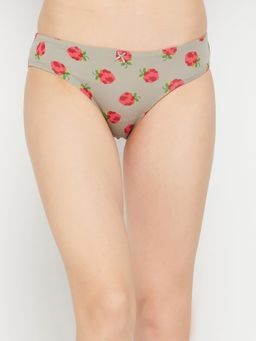 Clovia - Cotton Printed Low Waist Bikini Panty With Inner Elastic -Grey