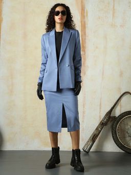 High Star - Women Solid Regular Length Oversized Notch Lapel Collar Full Sleeve Co-Ord (Set of 2)