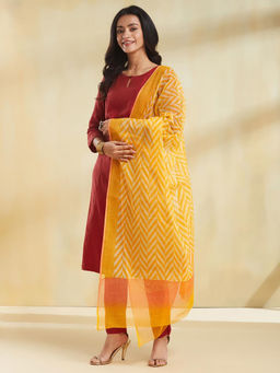 Fabindia - Mustard Cotton Silk Block Printed Dupatta