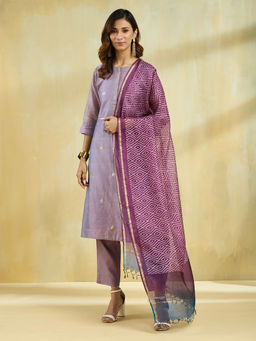Fabindia - Purple Silk Blend Block Printed Dupatta